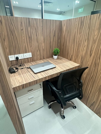 Individual Office Booth desk with chair and phone